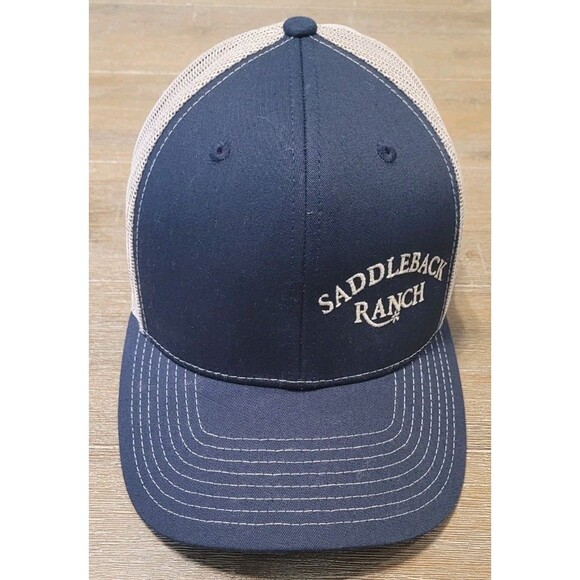 Saddleback Ranch Trucker Hat Steamboat Springs Colorado Snapback Cap Blue & Tan - Picture 1 of 5
